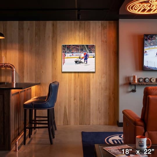 Connor McDavid Unsigned 16" x 20" Canvas Oilers vs Bruins 20" x 16"